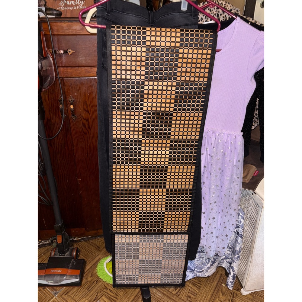 Vintage Bamboo Weaved table Runner  wood Bead Checkered Tan Black